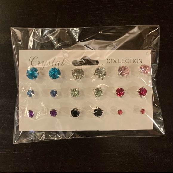 Assorted Rhinestone Stud Earrings - 9 Pairs - Picture 3 of 3